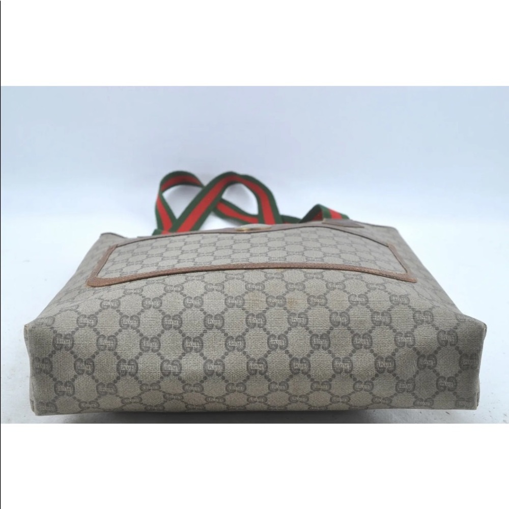 Auth GUCCI Plus Web Sherry Line GG Plus Shoulder Tote Bag PVC Leather Brown - Picture 3 of 13